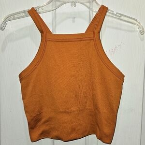Athleta Aurora Seamless Crop Ribbed Tank, Burnt Orange XS